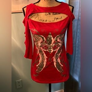 Women’s shirt, Angel wing design, 3/4 slit sleeves, cold shoulder style